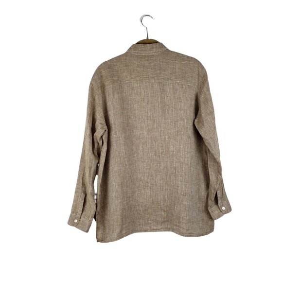 J Jill Love Linen Brown Tan Button Up Top Long Sleeve Slit Placket Size Small - Picture 2 of 9